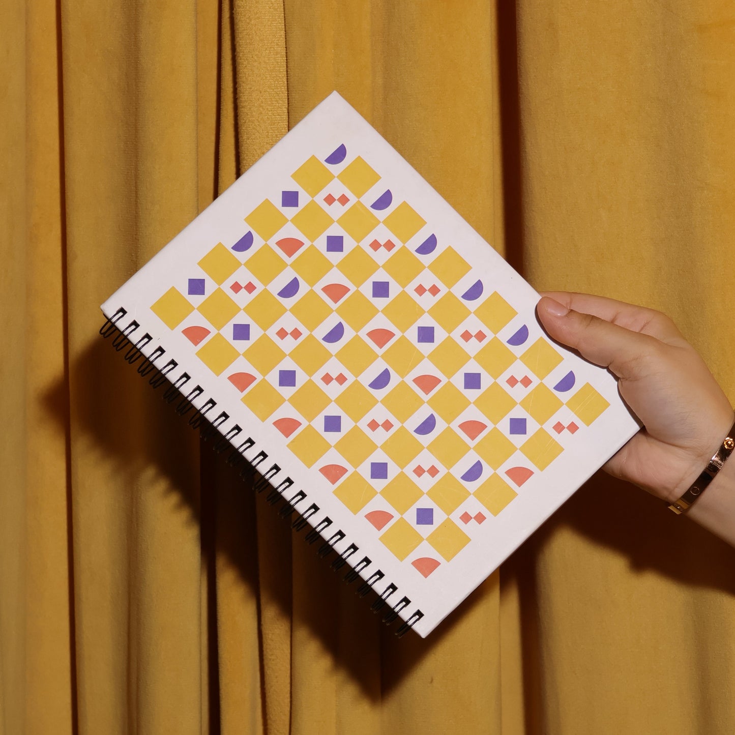 A5 Hard Bound Spiral Journal - Yellow Pattern
