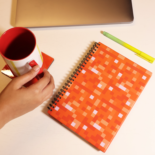 A5 Hard Bound Spiral Journal - Small Orange Pixels